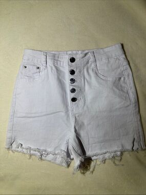 NWOT High-Rise White Button-Front Denim Shorts with Frayed Hem